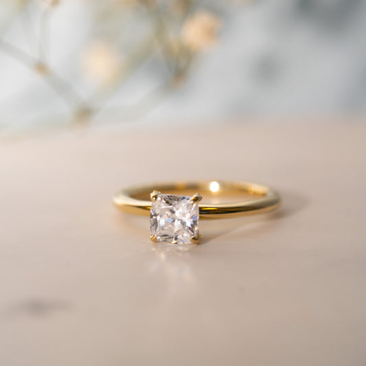 The Leola Ring | Lab Diamond Cushion Hidden Accented Engagement Solitaire