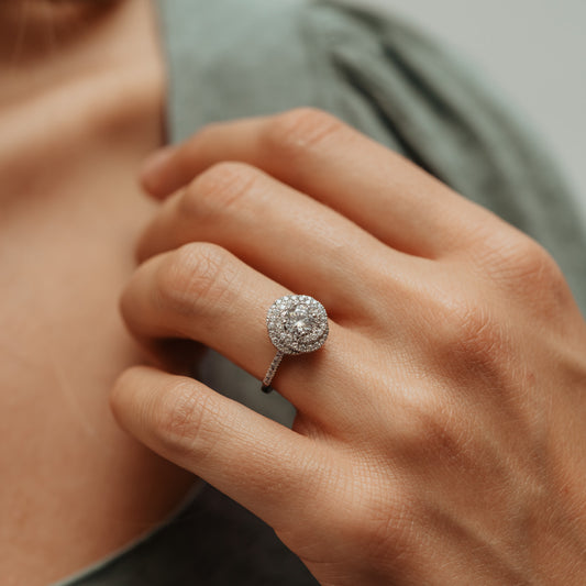 The Leyna Ring | Moissanite & Diamond Floral Statement Engagement Halo