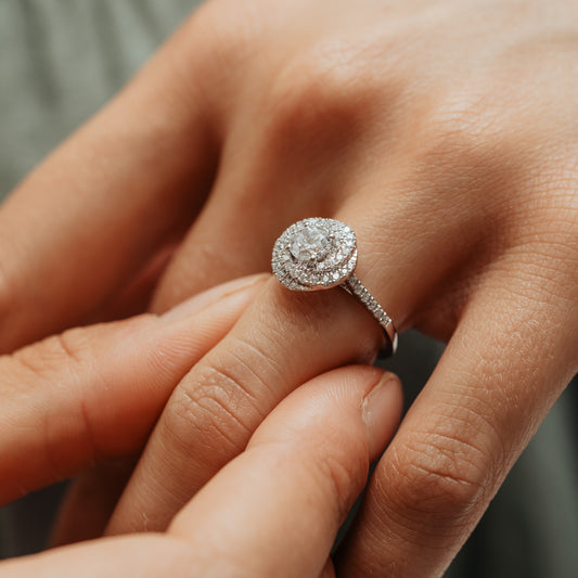 The Leyna Ring | Moissanite & Diamond Floral Statement Engagement Halo