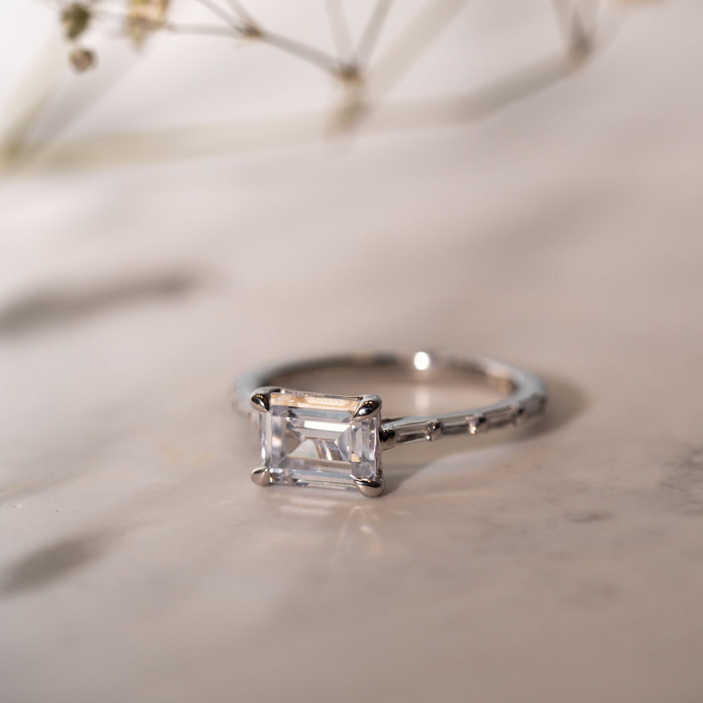 The Luna Ring | Lab Diamond East West Set Emerald Cut Engagement Solitaire