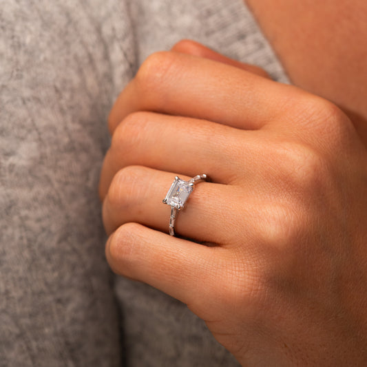 The Luna Ring | Lab Diamond East West Set Emerald Cut Engagement Solitaire