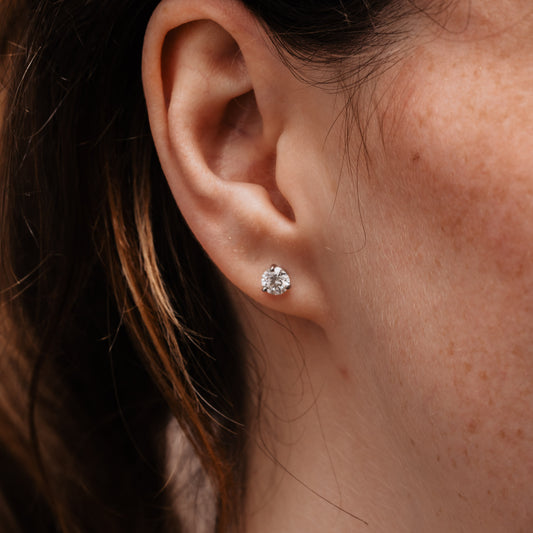 The Martini Earrings | Round Lab Diamond Three Claw Solitaire Studs