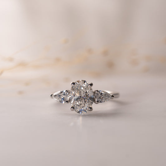 The Nancy Ring | Moissanite Oval & Pear Cut Engagement Trilogy