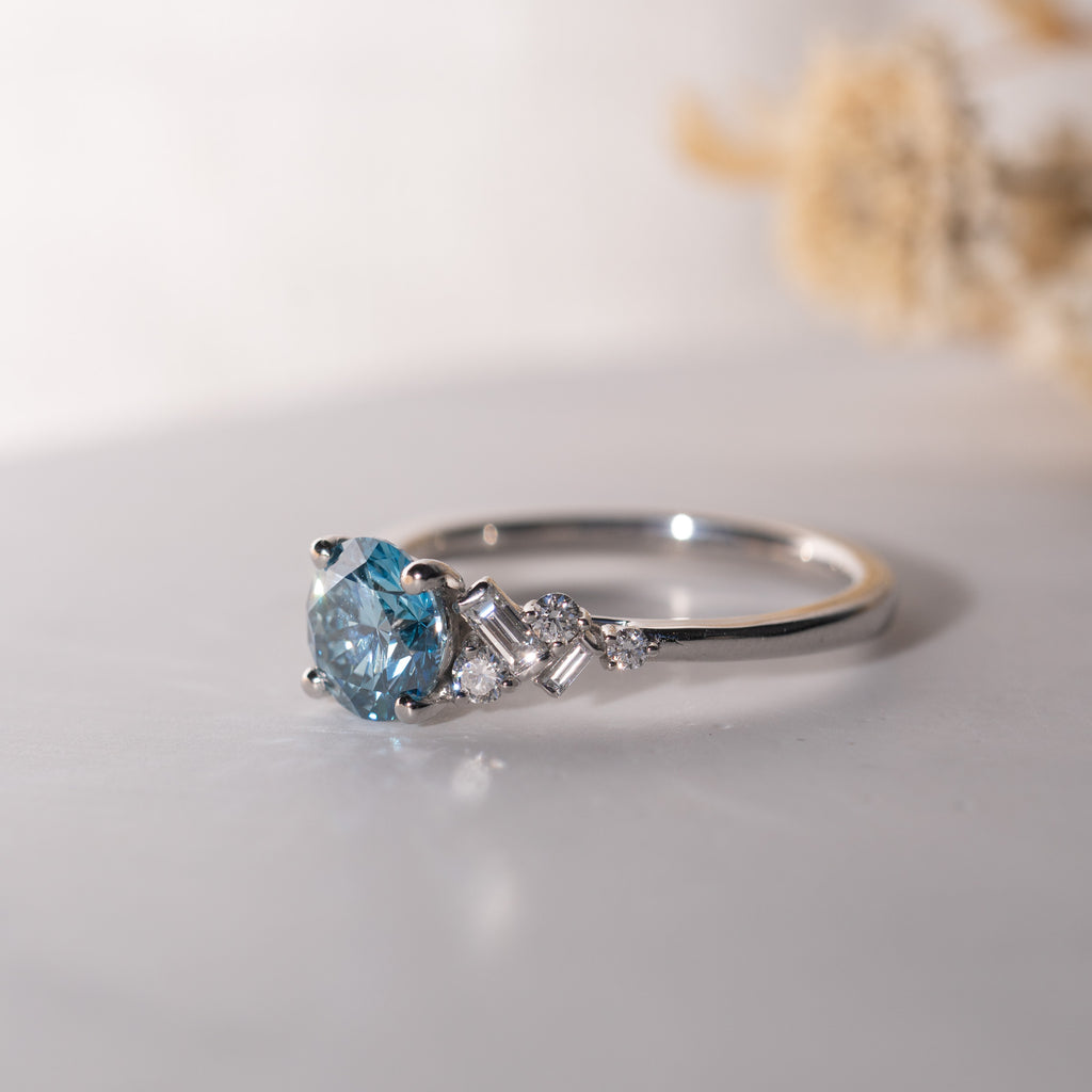 The Natalia Ring | Round Lab Diamond Accented Art Deco Engagement