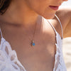 The Ninette Pendant | Round Blue Moissanite & Lab Diamond Halo