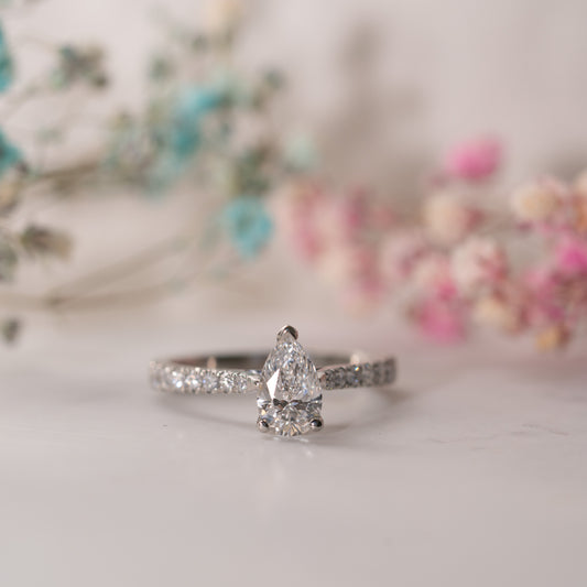 The Nouveau Ring | Lab Diamond Pear Cut Shoulder Set Engagement