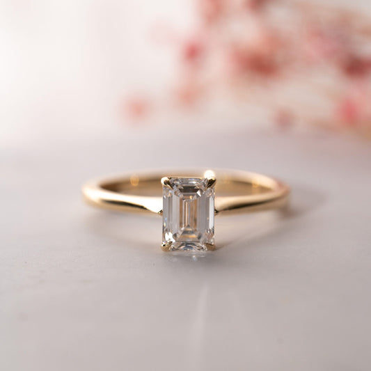 The Olivia Ring | Lab Diamond Emerald Tapered Engagement Solitaire