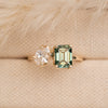 The Oriana Ring | 2.50ct Emerald Seafoam Moissanite & Lab Diamond Toi Et Moi Engagement 9k Yellow Gold