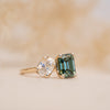 The Oriana Ring | 2.50ct Emerald Seafoam Moissanite & Lab Diamond Toi Et Moi Engagement 9k Yellow Gold