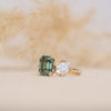 The Oriana Ring | 2.50ct Emerald Seafoam Moissanite & Lab Diamond Toi Et Moi Engagement 9k Yellow Gold