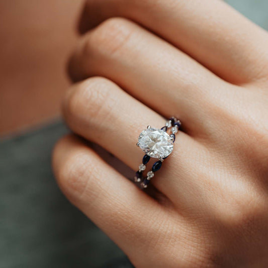 lab diamond & sapphire bridal set engagement ring 