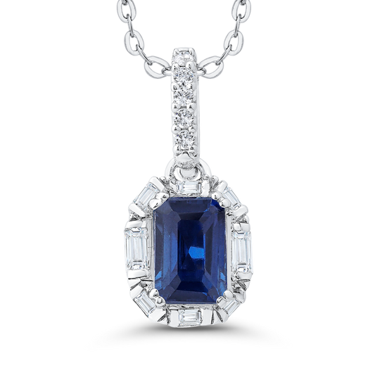 The Alissa Pendant | Emerald & Baguette Lab Diamond Art Deco Halo