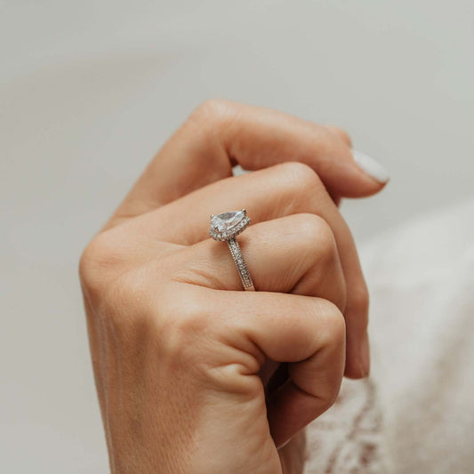 The Isona Ring | Lab Diamond Pear Cut Milgrain Engagement Halo