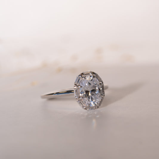The Rae Ring | Lab Diamond Art Deco Halo Oval Cut Engagement