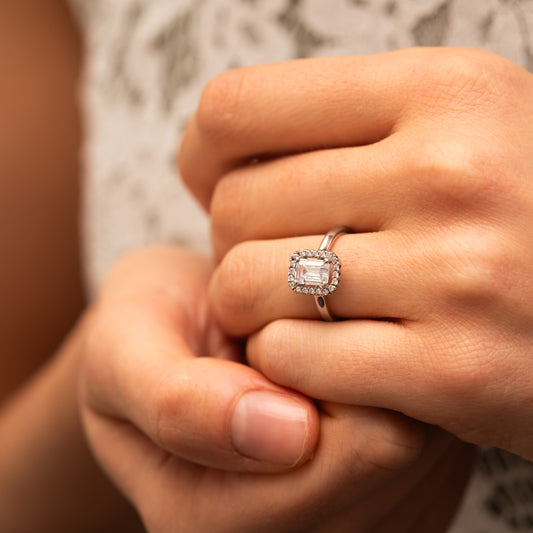 The Rose Ring | Lab Diamond Emerald Cut Engagement Halo