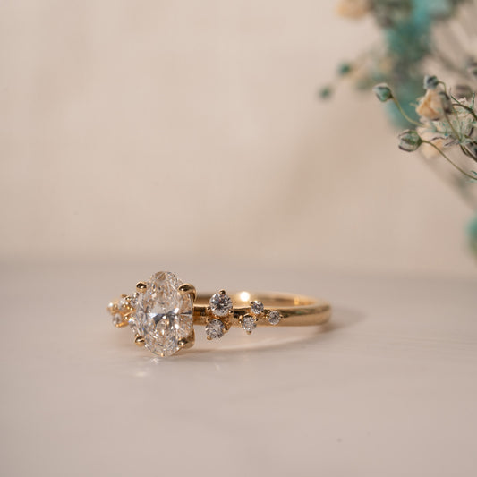 The Serephina Ring | Oval Lab Diamond Scattered Accented Engagement