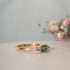 The Tabitha Ring | Seafoam Green Oval Moissanite & Lab Diamond Trilogy