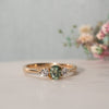 The Tabitha Ring | Seafoam Green Oval Moissanite & Lab Diamond Trilogy