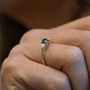 The Tabitha Ring | Emerald Green Moissanite & Lab Diamond Trilogy 14k Yellow Gold