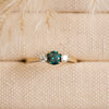 The Tabitha Ring | Emerald Green Moissanite & Lab Diamond Trilogy 14k Yellow Gold