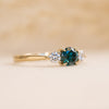 The Tabitha Ring | Emerald Green Moissanite & Lab Diamond Trilogy 14k Yellow Gold