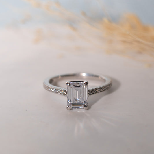 The Tatiana Ring | Emerald Cut Lab Diamond Shoulder Set Engagement