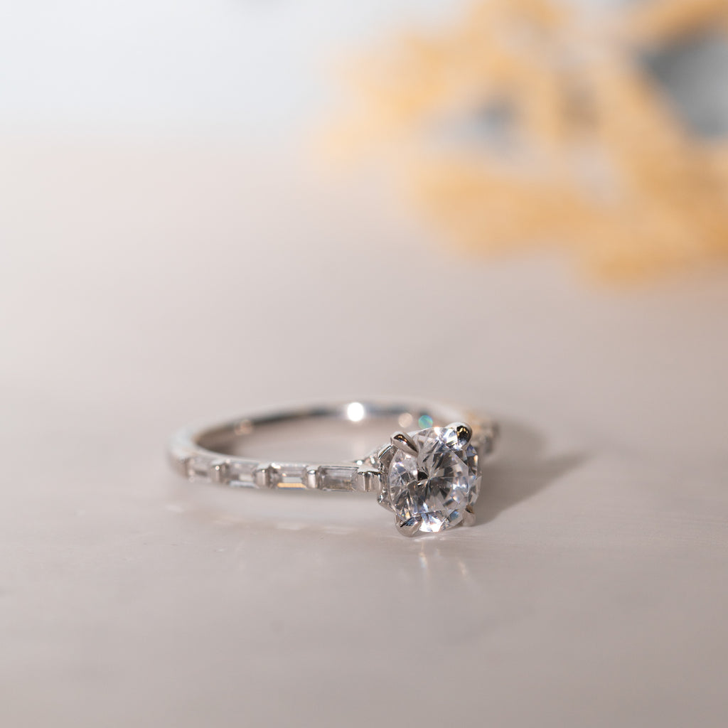 The Tori Ring | Round Lab Diamond Shoulder Set Art Deco Engagement