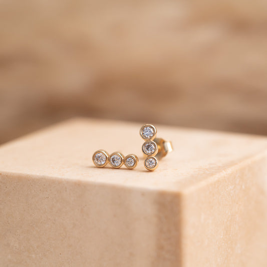 The Trinity Earrings | 9k Yellow Gold Lab Grown Diamond Three Stone Studs