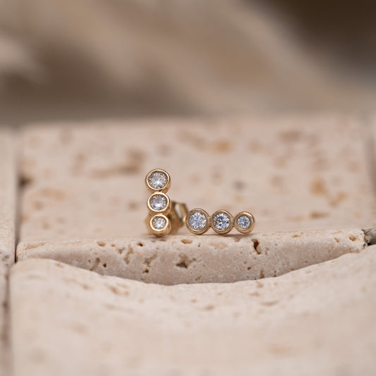 The Trinity Earrings | 9k Yellow Gold Lab Grown Diamond Three Stone Studs