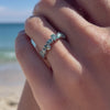 The Nova Ring | 9k White Gold Pear Sea Foam Green Moissanite Assymetric Stacking Band