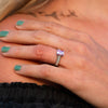The Yasmin Ring | 2.39ct Emerald Radiant Fancy Pink Moissanite Shoulder Set 950 Palladium