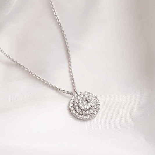 The Vivienne Pendant | 0.90ct VVS E-F Lab Diamonds Round Illusion Halo 14k White Gold